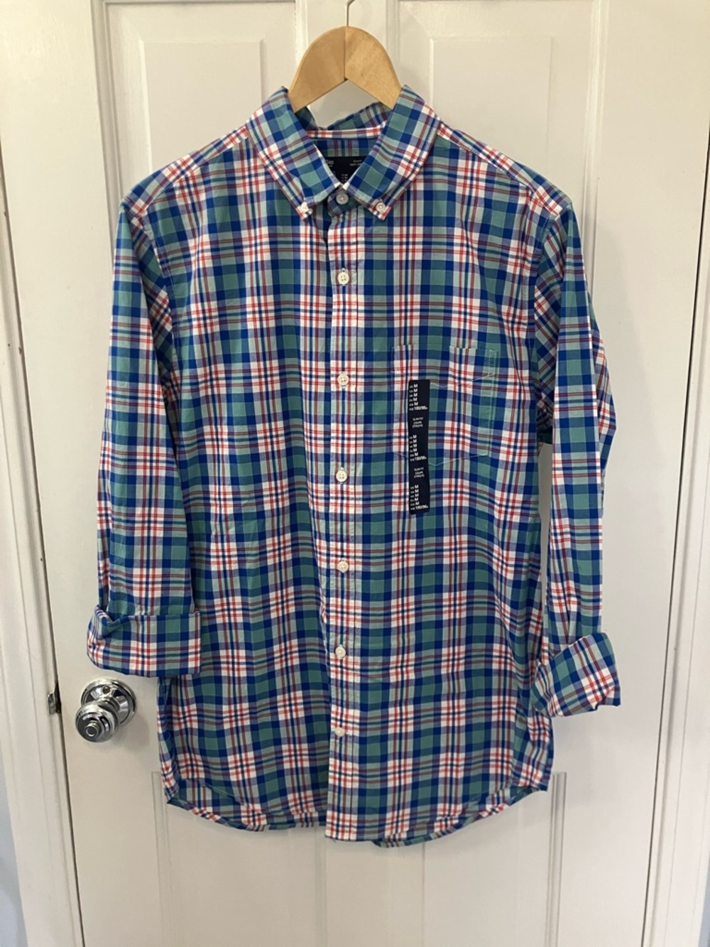 NWT GAP Blue Green White red Plaid Button-Down Shirt Slim Fit size M COTTON